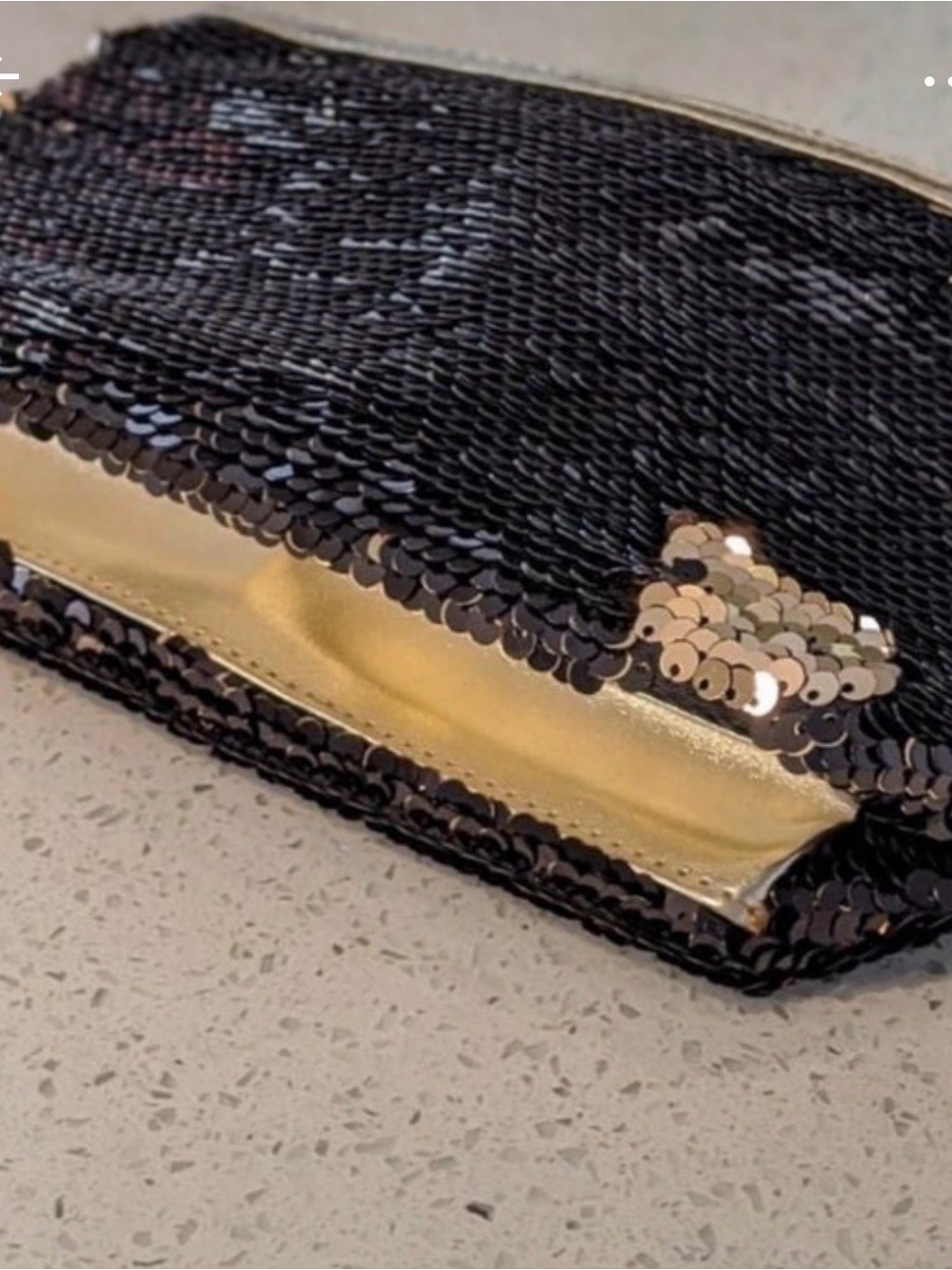 Sequin Accent Women's Clutch — Black with Gold Interior